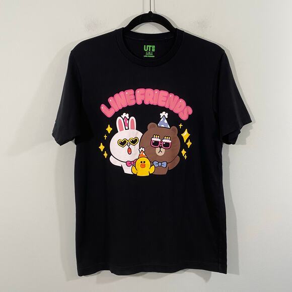 Uniqlo X Line Friends Black "Party Animals" Short Sleeve Graphics Tee Size M - Picture 1 of 3